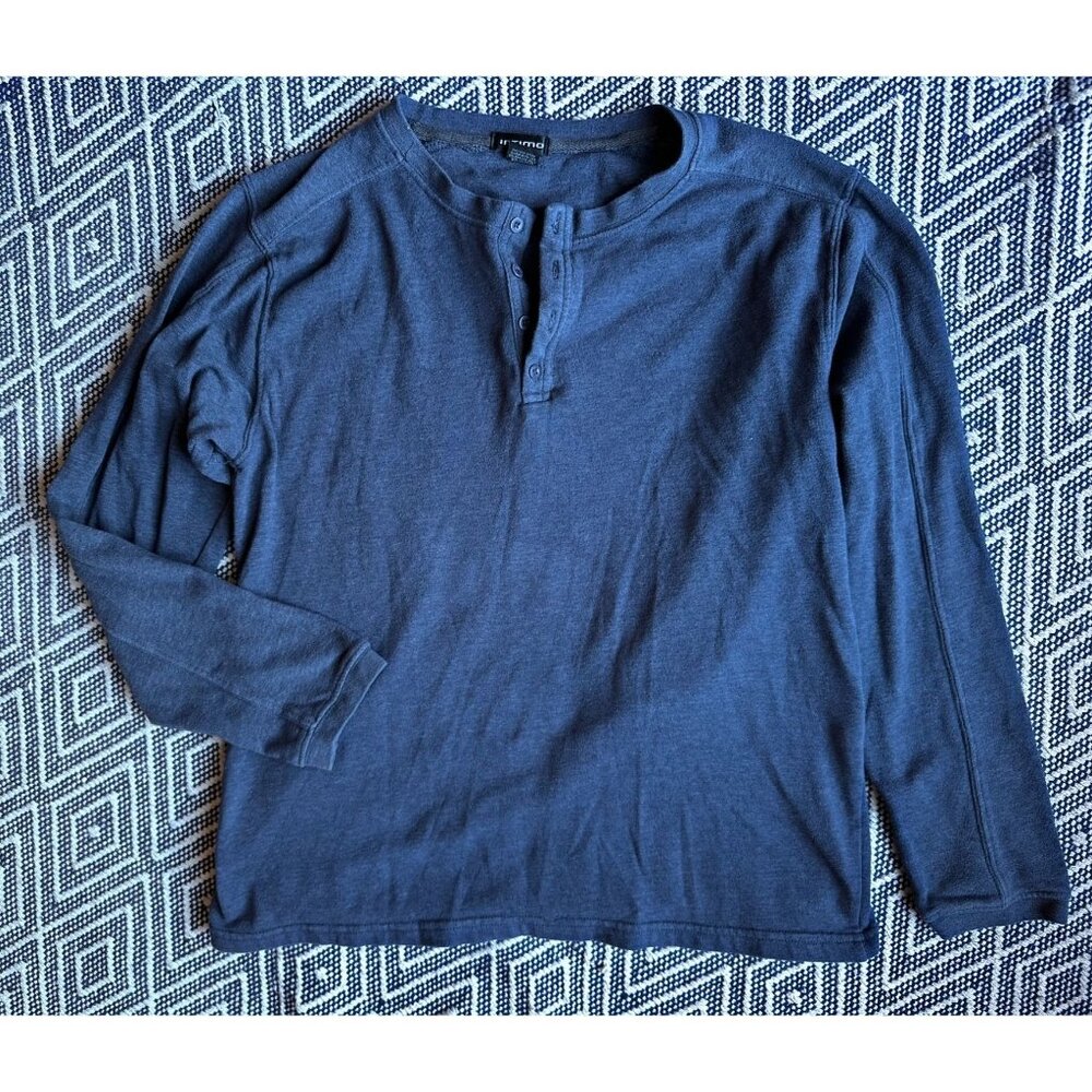 Men's casual dark blue L/S top with 4 button closure INTIMO size Large